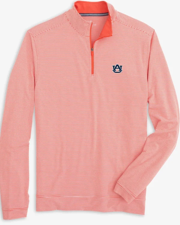 Southern Tide Auburn Tigers Cruiser Micro-Stripe Heather Quarter Zip< Outerwear