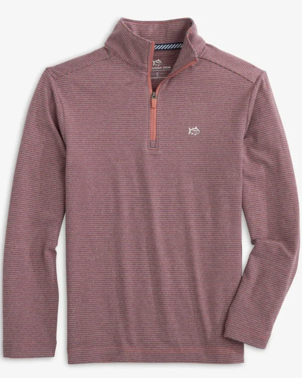 Southern Tide Boys Cruiser Heather Micro-Stripe Quarter Zip Pullover< Boys Pullovers & Vests