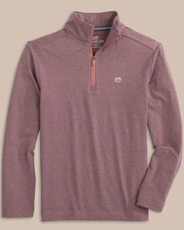 Southern Tide Boys Cruiser Heather Micro-Stripe Quarter Zip Pullover< Boys Pullovers & Vests