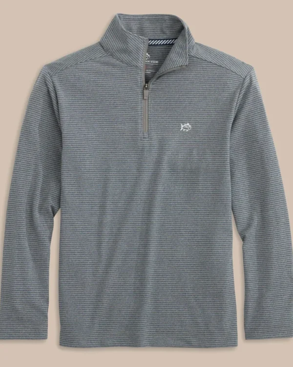 Southern Tide Boys Cruiser Heather Micro-Stripe Quarter Zip Pullover< Boys Pullovers & Vests