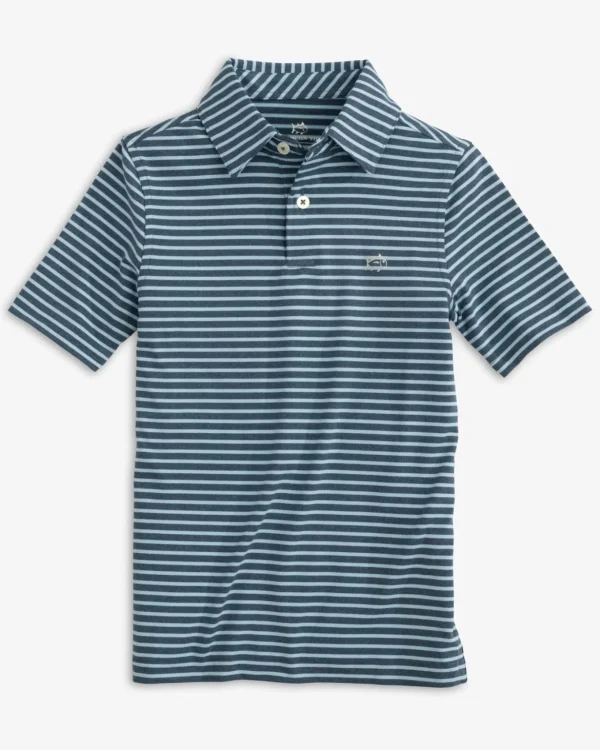 Southern Tide Boys Ryder Heather Marin Stripe Performance Polo Shirt< Boys Polo Shirts