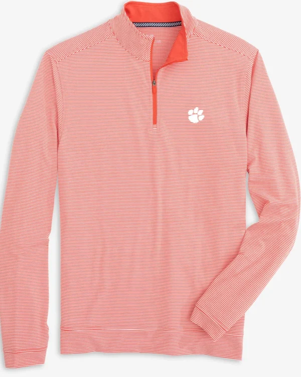 Southern Tide Clemson Tigers Cruiser Micro-Stripe Heather Quarter Zip< Outerwear