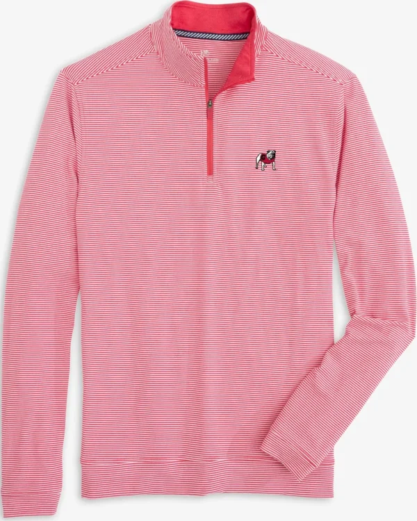 Southern Tide Georgia Bulldogs Cruiser Micro-Stripe Heather Quarter Zip< Outerwear