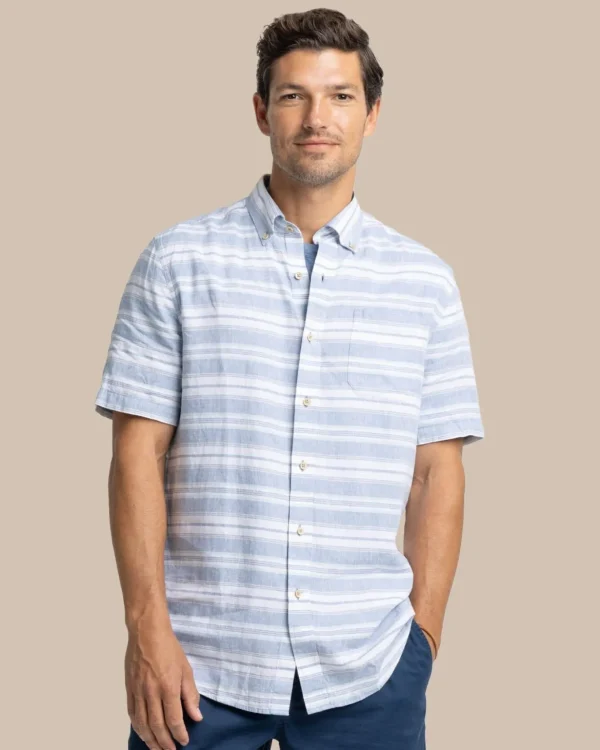 Southern Tide Linen Rayon Timmonsok Stripe Short Sleeve Sport Shirt< Sport Shirts & Button Downs