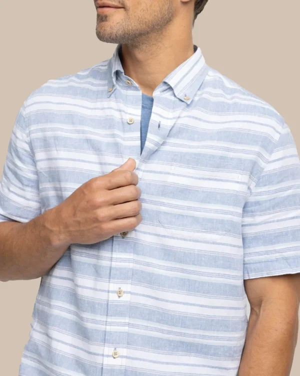 Southern Tide Linen Rayon Timmonsok Stripe Short Sleeve Sport Shirt< Sport Shirts & Button Downs