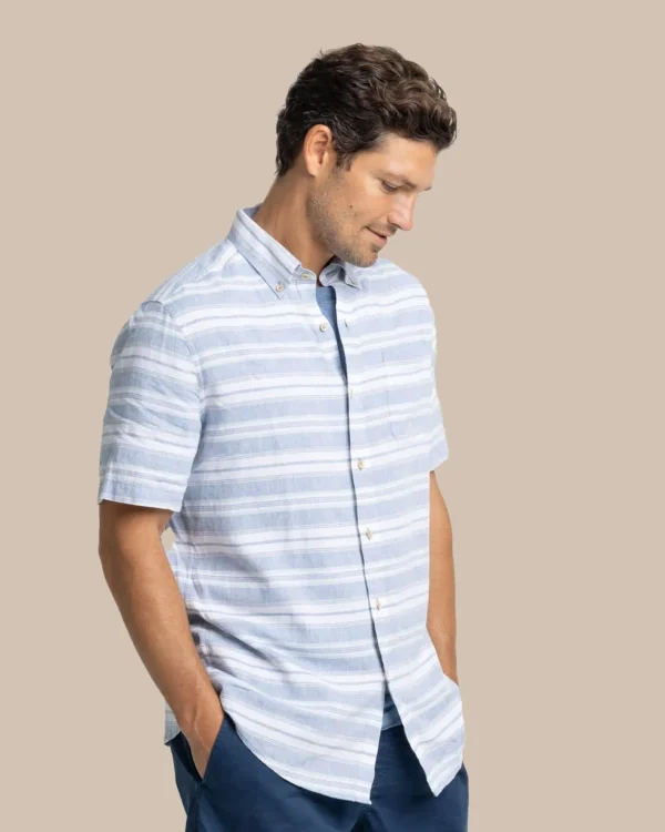 Southern Tide Linen Rayon Timmonsok Stripe Short Sleeve Sport Shirt< Sport Shirts & Button Downs