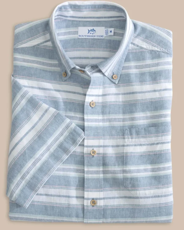 Southern Tide Linen Rayon Timmonsok Stripe Short Sleeve Sport Shirt< Sport Shirts & Button Downs