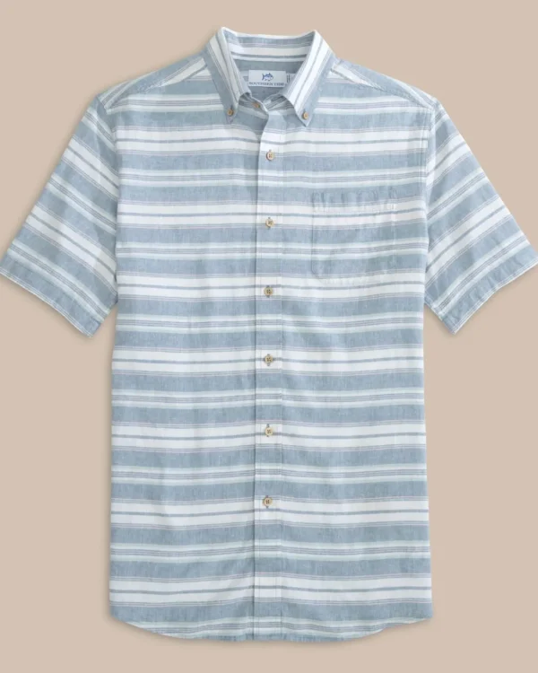 Southern Tide Linen Rayon Timmonsok Stripe Short Sleeve Sport Shirt< Sport Shirts & Button Downs