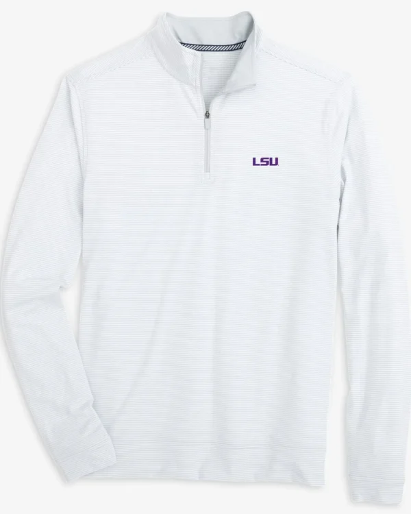 Southern Tide Lsu Tigers Cruiser Micro-Stripe Heather Quarter Zip< Outerwear