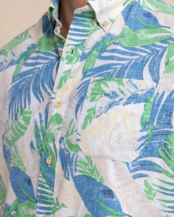 Southern Tide Paradise Palms Linen Rayon Short Sleeve Sport Shirt< Sport Shirts & Button Downs