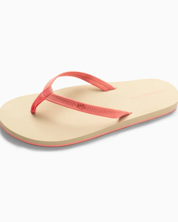 Southern Tide Womens Coral Leather Weekend Flipjacks< Sandals And Flipjacks®