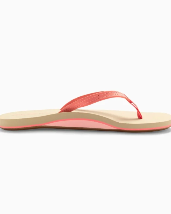 Southern Tide Womens Coral Leather Weekend Flipjacks< Sandals And Flipjacks®